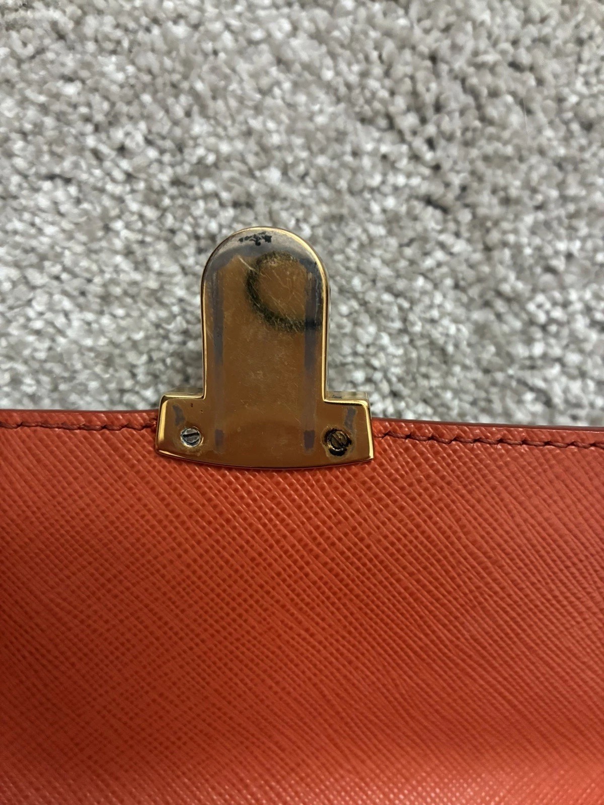 Vintage PRADA Saffiano Leather Push Lock Clutch Bag Orange
