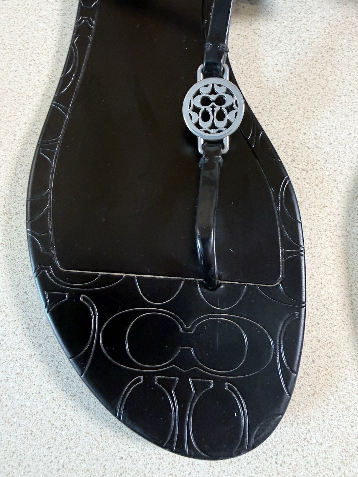 Coach Womens Pansy Sandals Size 10 Black Jelly T-Strap Thong Slingback Medallion