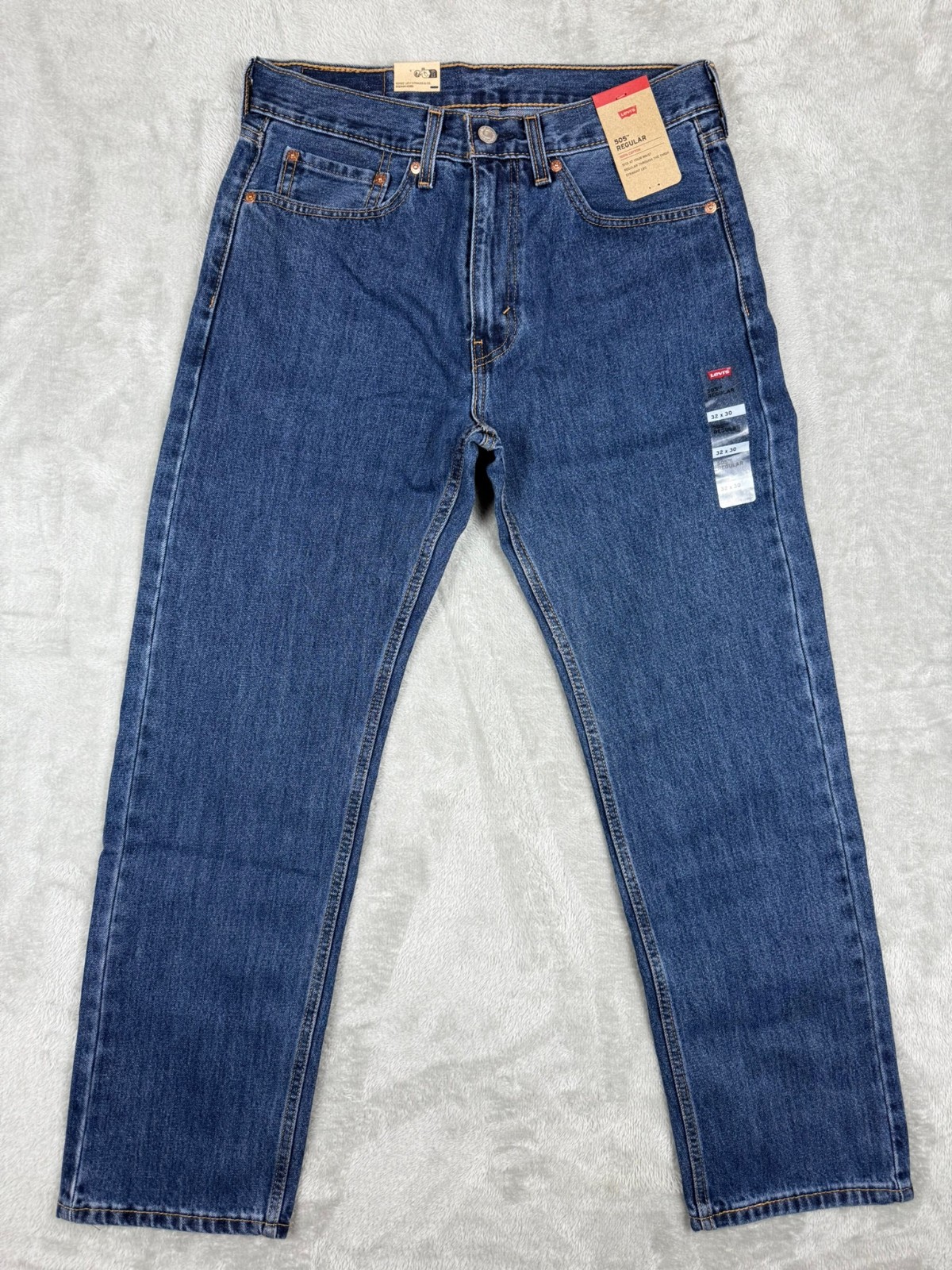 Levis 505 Regular Straight Jeans Mens 32×30 Dark Blue Stonewash Denim New NWT