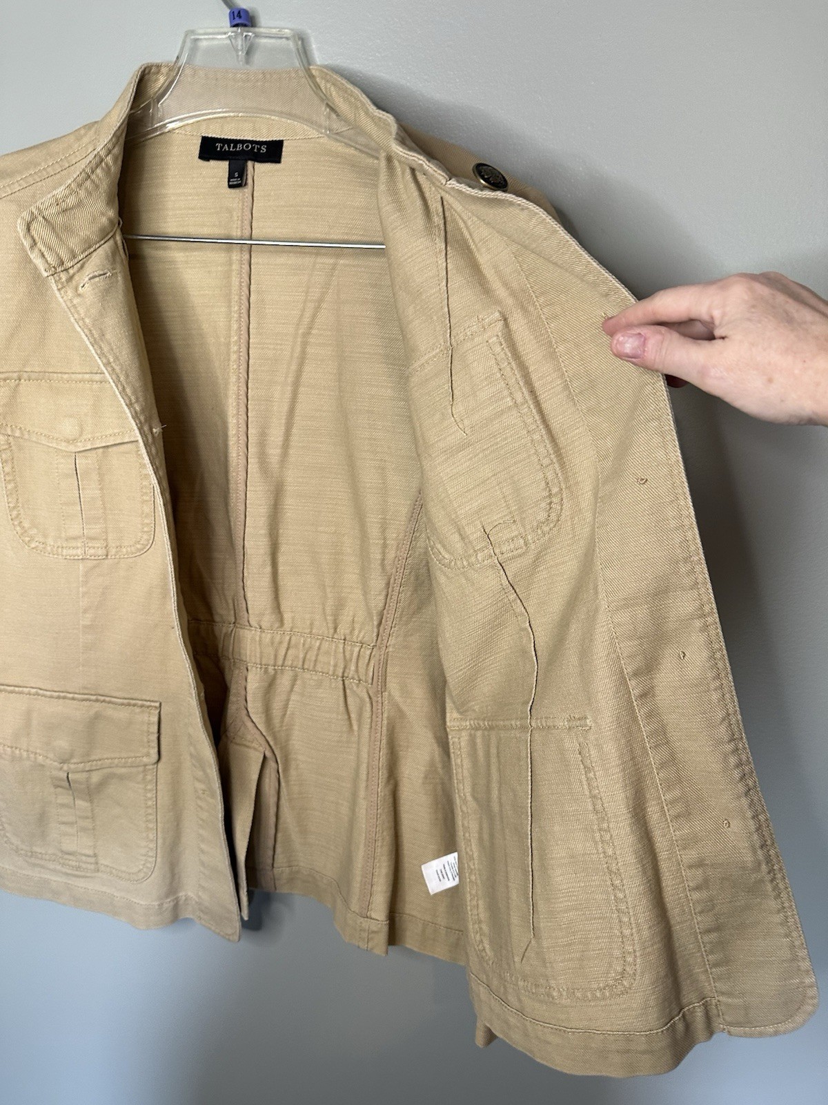 Talbots Jacket Womens Small Tan Utility Safari Military Button Cotton Khaki