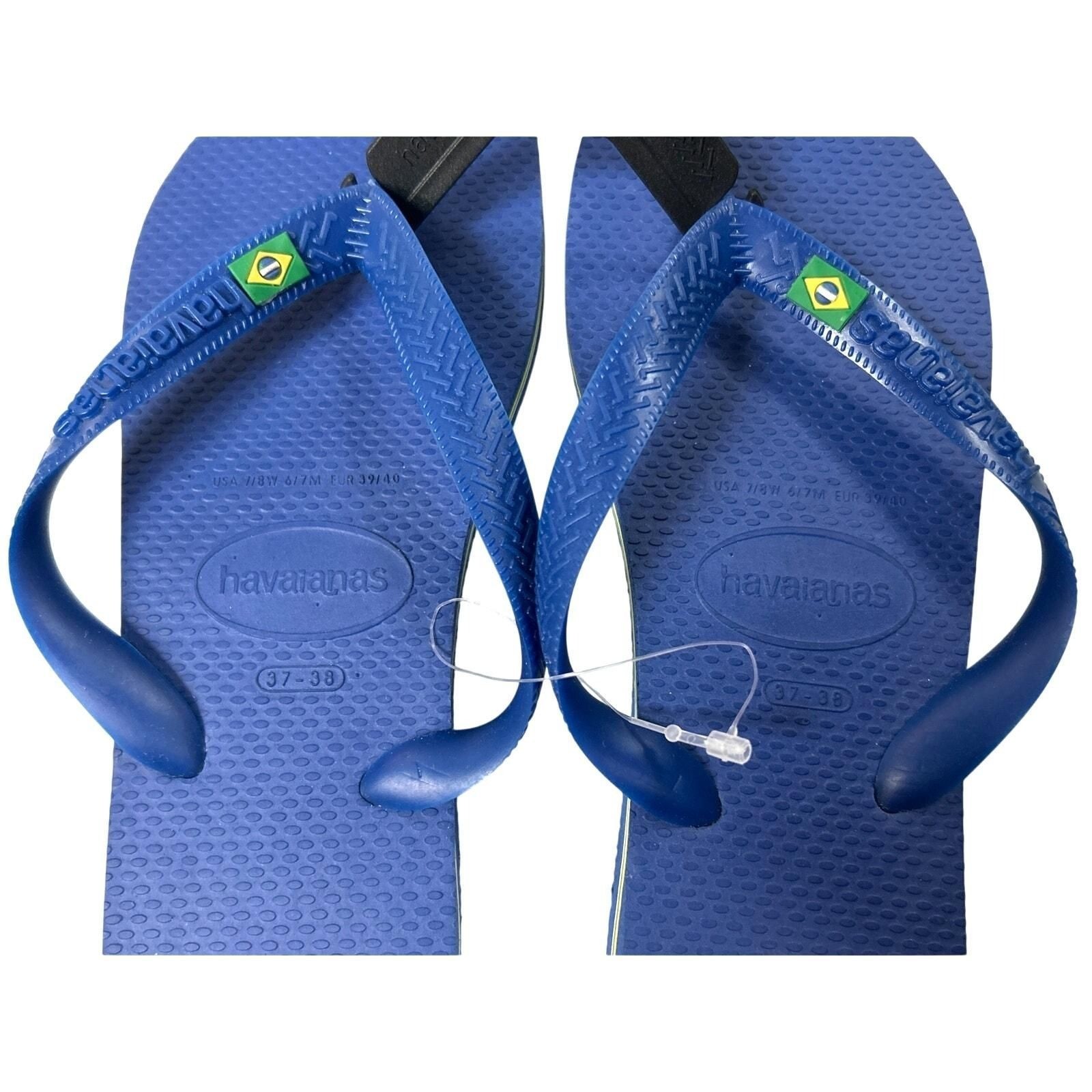 Havaianas Womens Flip Flops Size 6 Navy Brazil Flag Top Thong Sandals Slip-On