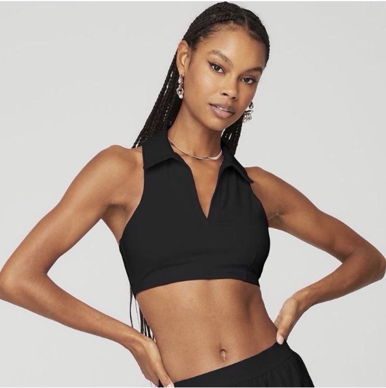Alo Yoga Black Collared Racerback Sports Bra Full Coverage Pullover Size L
