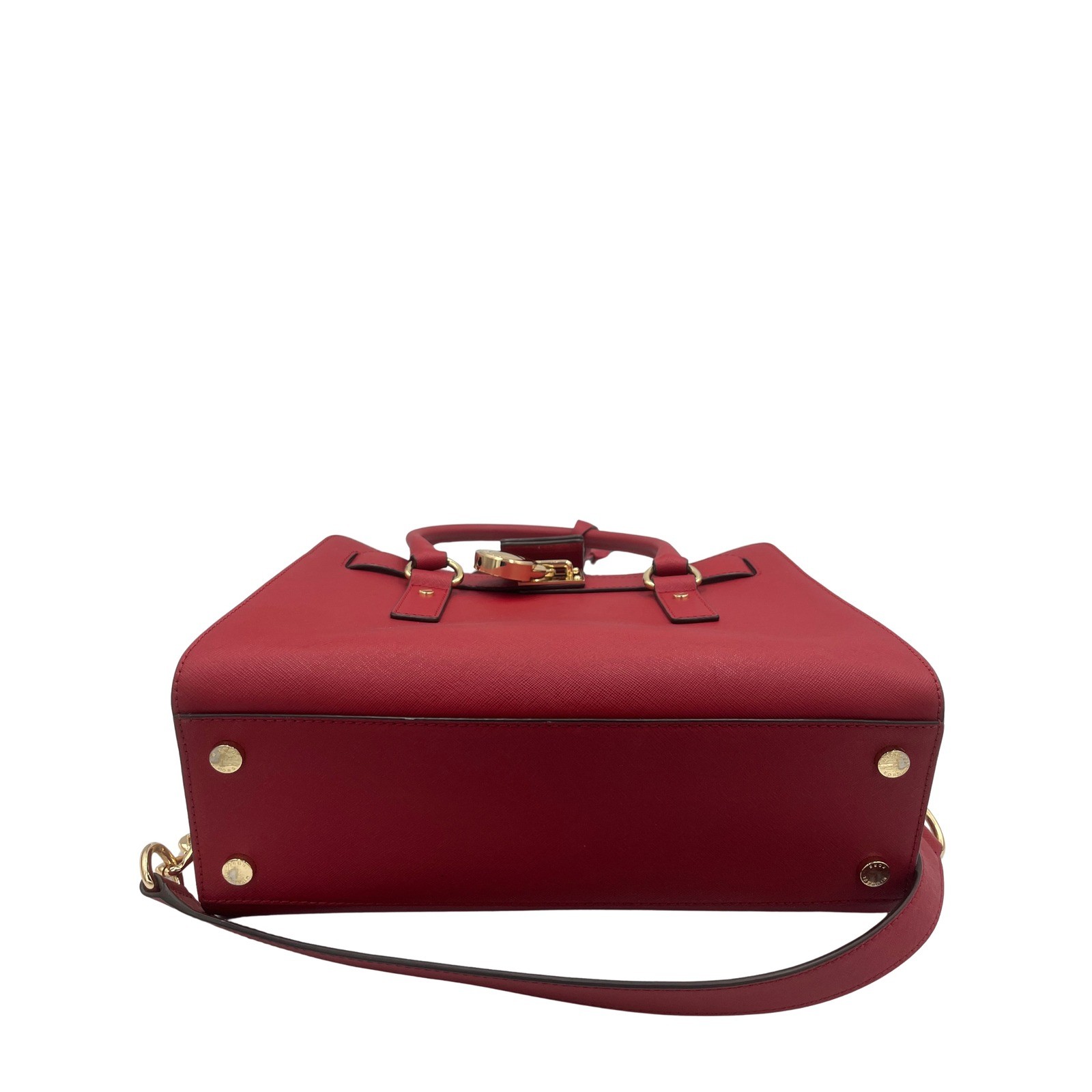 Michael Kors Hamilton Satchl Red Saffiano Leathr Gold Lock Handbag Medium 1TVUYL