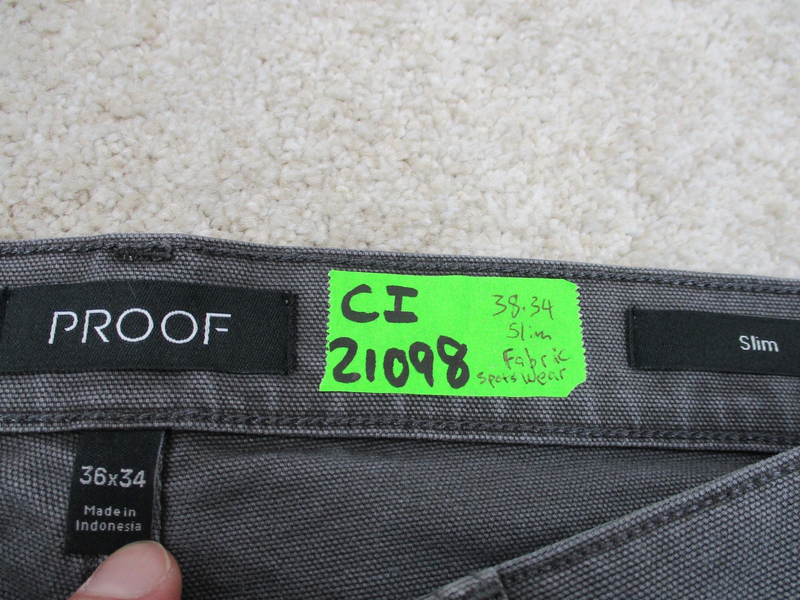 Proof Rover Slim Pants Mens 38 Gray Canvas Stretch Chino Casual Huckberry 38×34