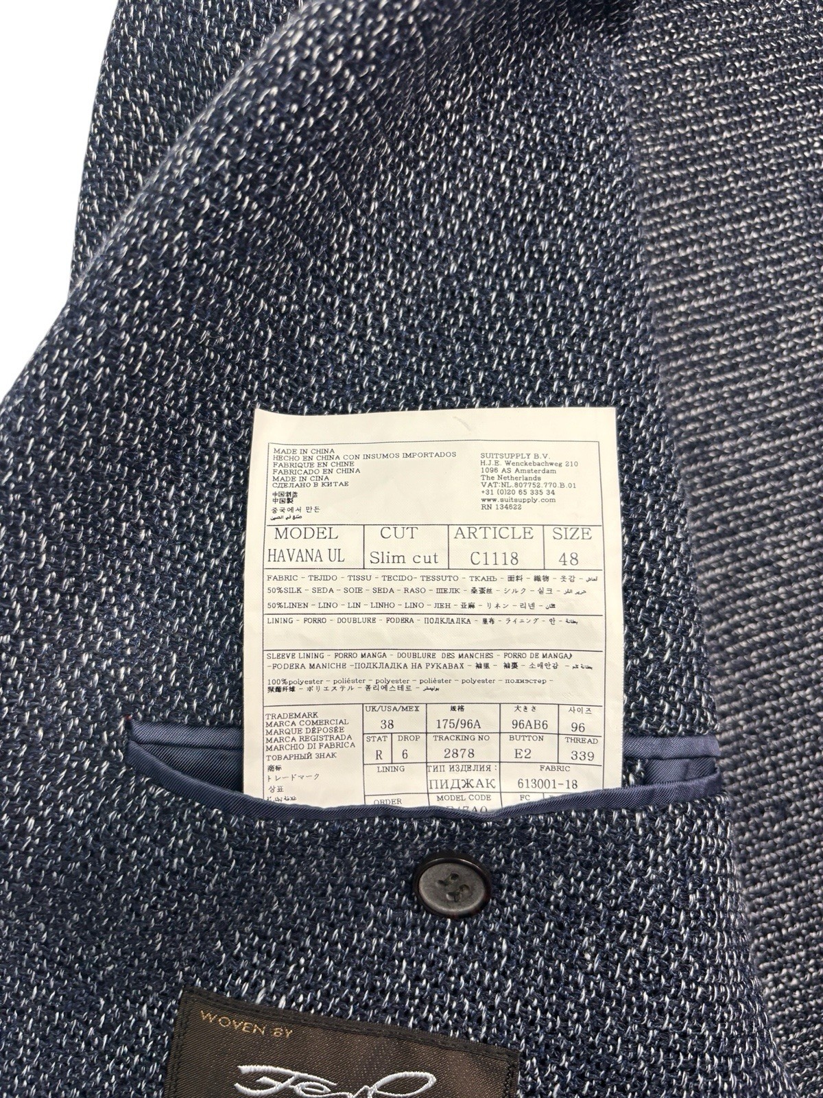 Suitsupply 48 38R Havana Navy Silk Linen Ferla Blazer Jacket Sport Suit Coat