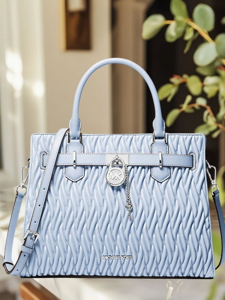 Michael Kors Hamilton Women Medium Matelassé Crossbody Satchel Bag Pale Ocean