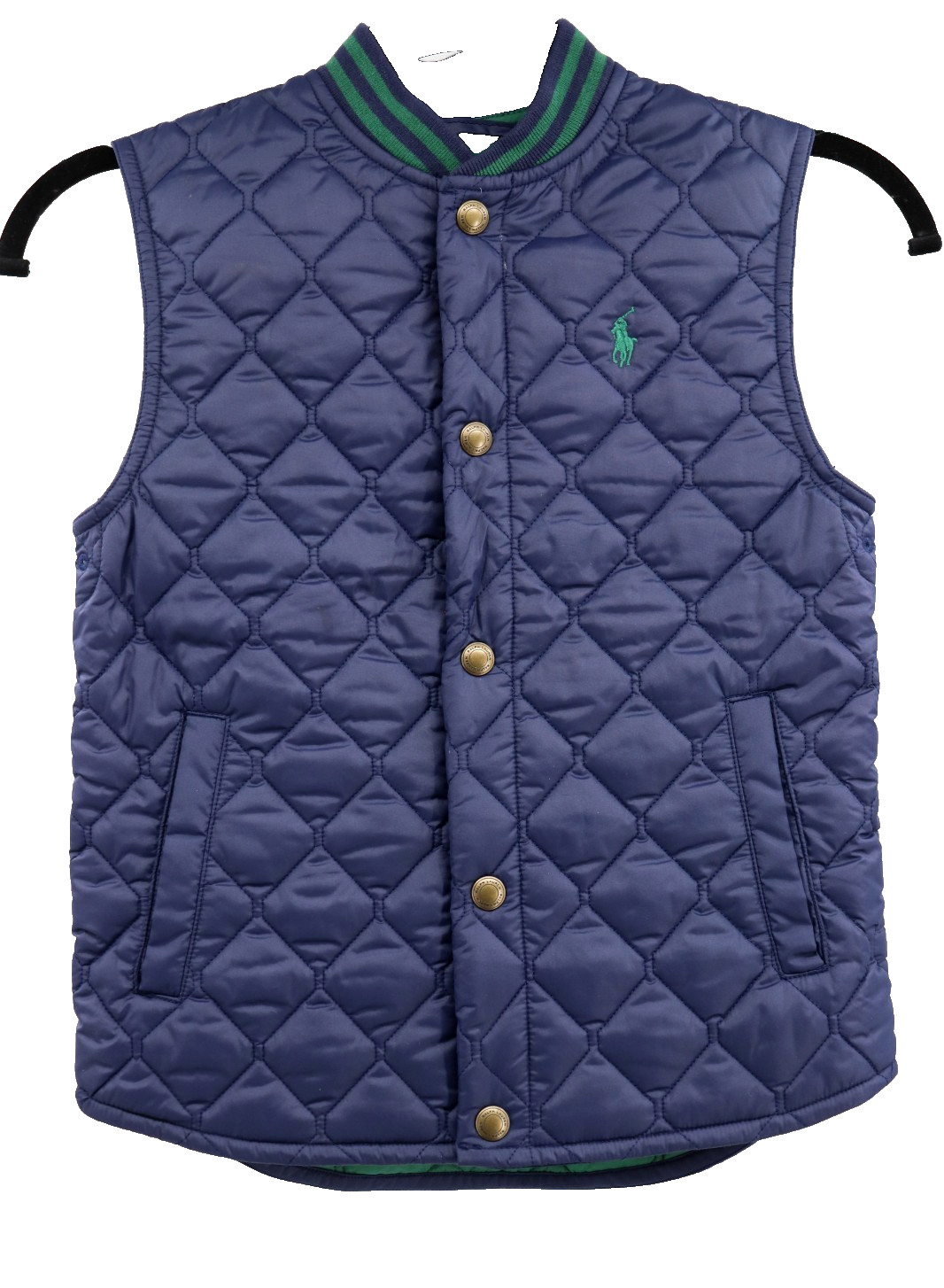 Polo Ralph Lauren Quilted Vest Boys Size 6 Navy Blue Snap Embroidered Pony Logo