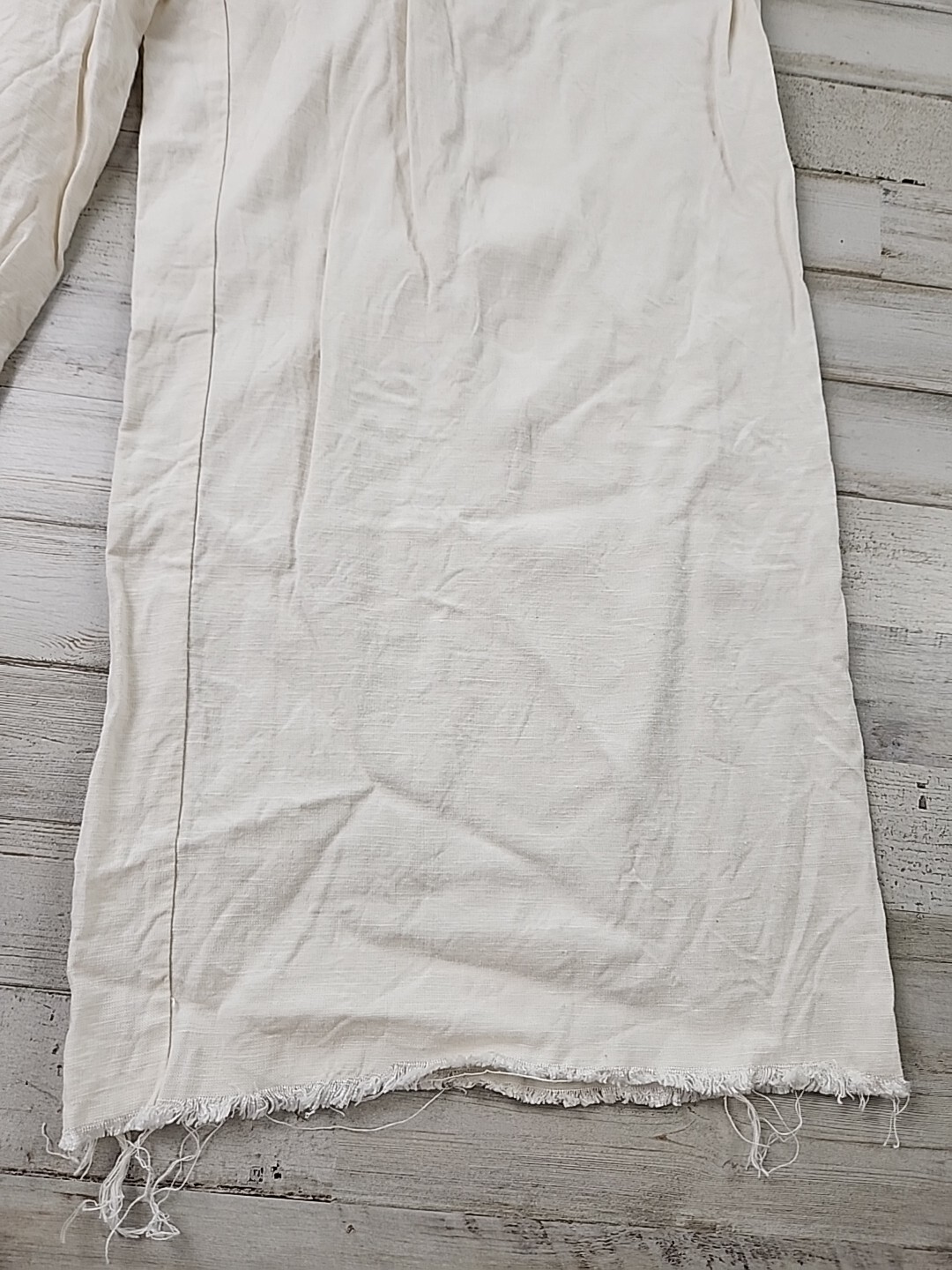 lioness linen Pants Size Medium Wide Leg Cream Fray Fringe langenlook Button Zip