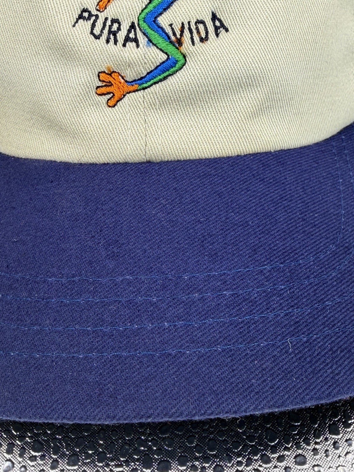 Unbranded Costa Rica Frog Beige Navy Strapback Hat Pura Vida Embroidered Cap