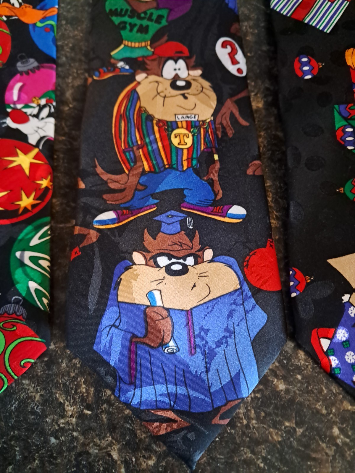 Vntg 1990s Looney Tunes Ties Lot Of 3- 2 Christmas Silk & 1 Any Season Polyester