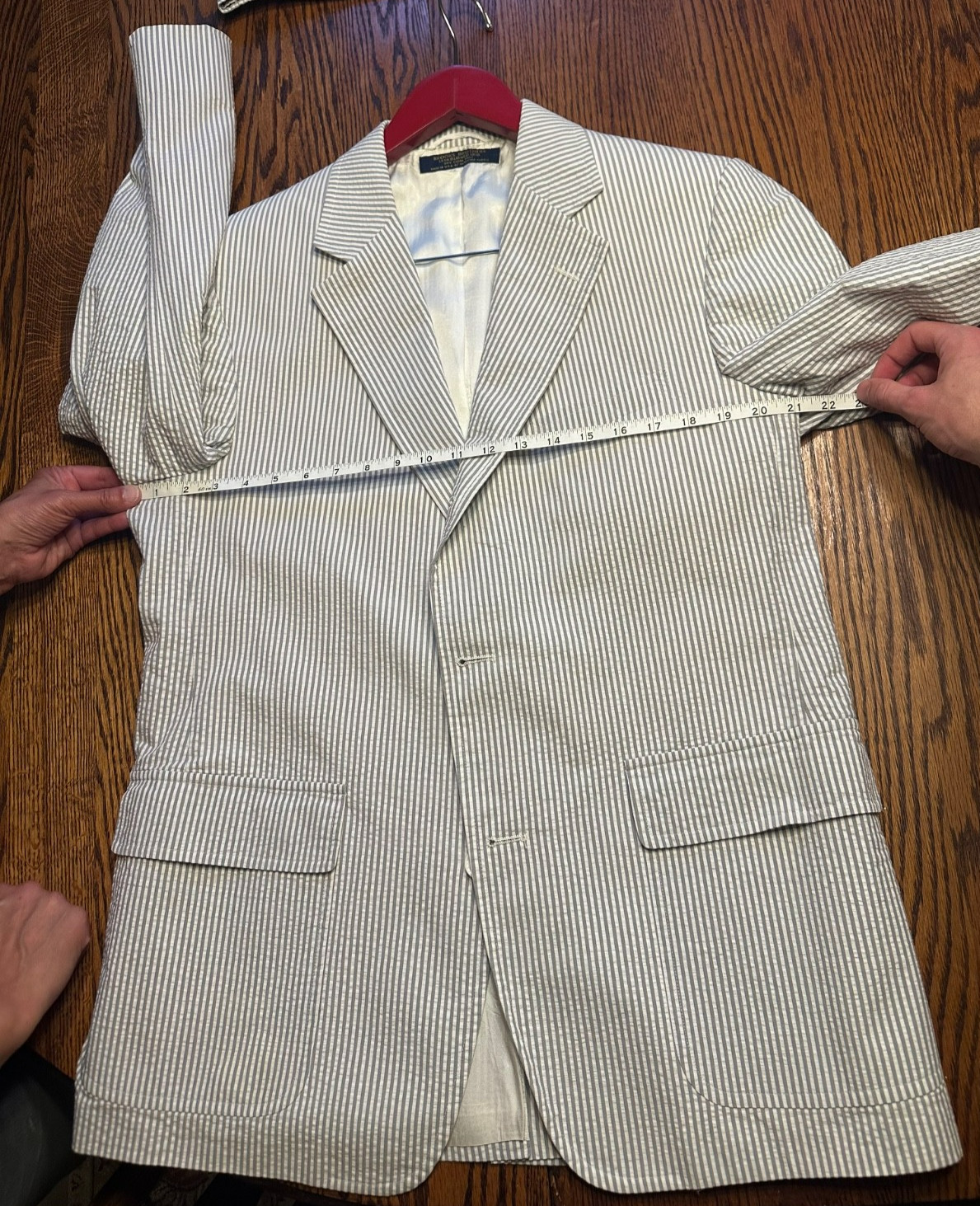 Brooks Brothers Seersucker Suit 42R 36×29 Gray White Stripe Cotton Pleated Cuff