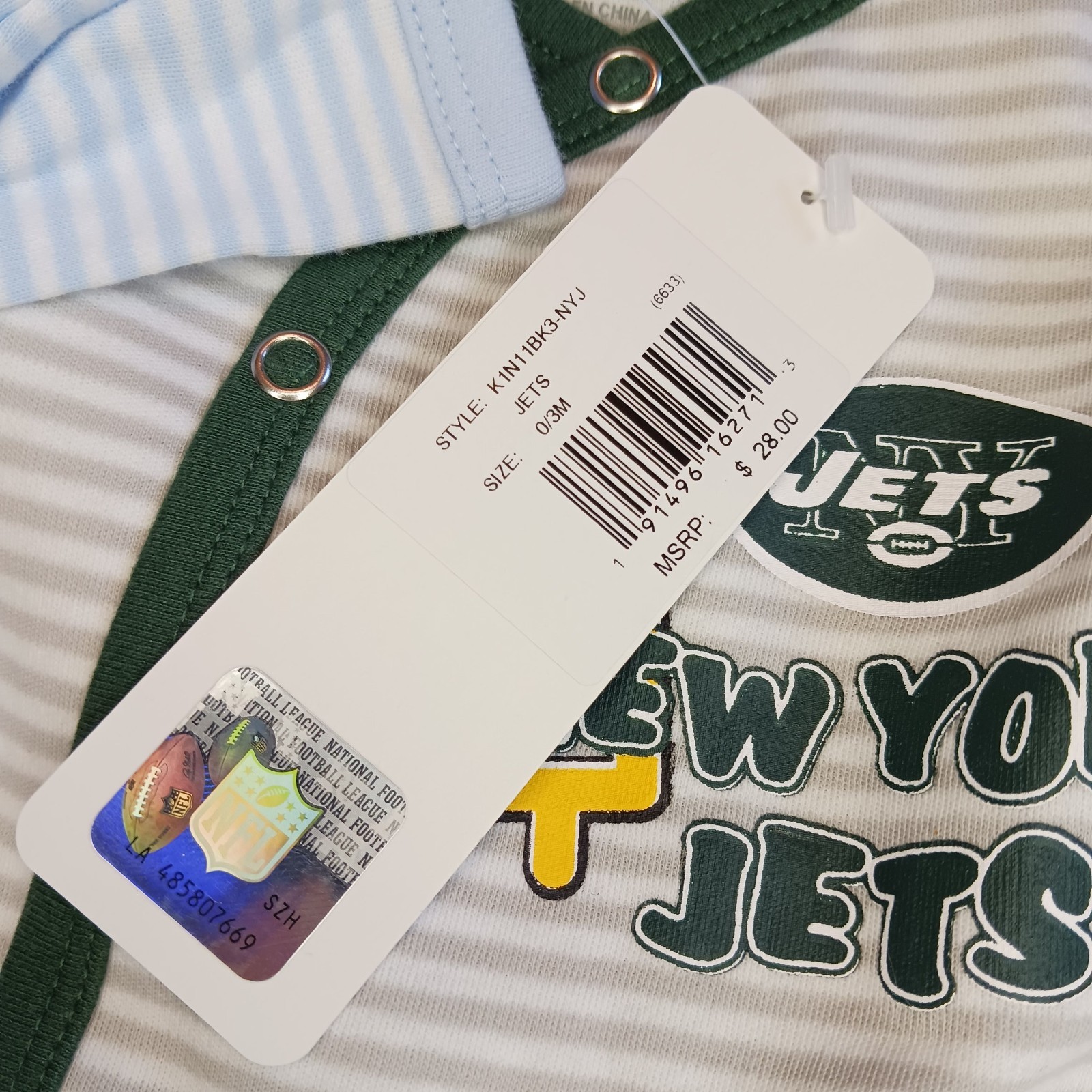 New York Jets Newborn 0/3M Sleeper NFL Baby Long Sleeve 2 Piece Set 0-3 Month