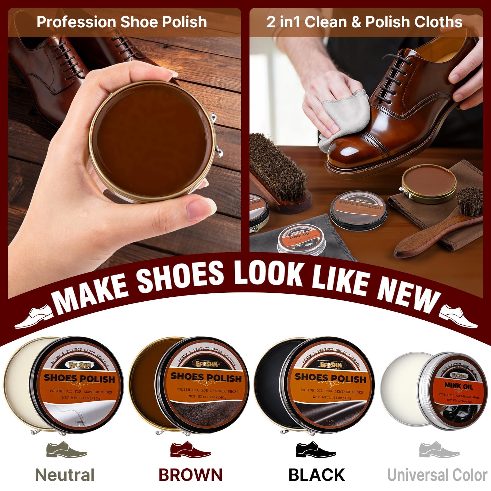 15-in-1 Shoe Shine Kit & Leather Polish Set with 4 Horsehair Brushes, Black 1