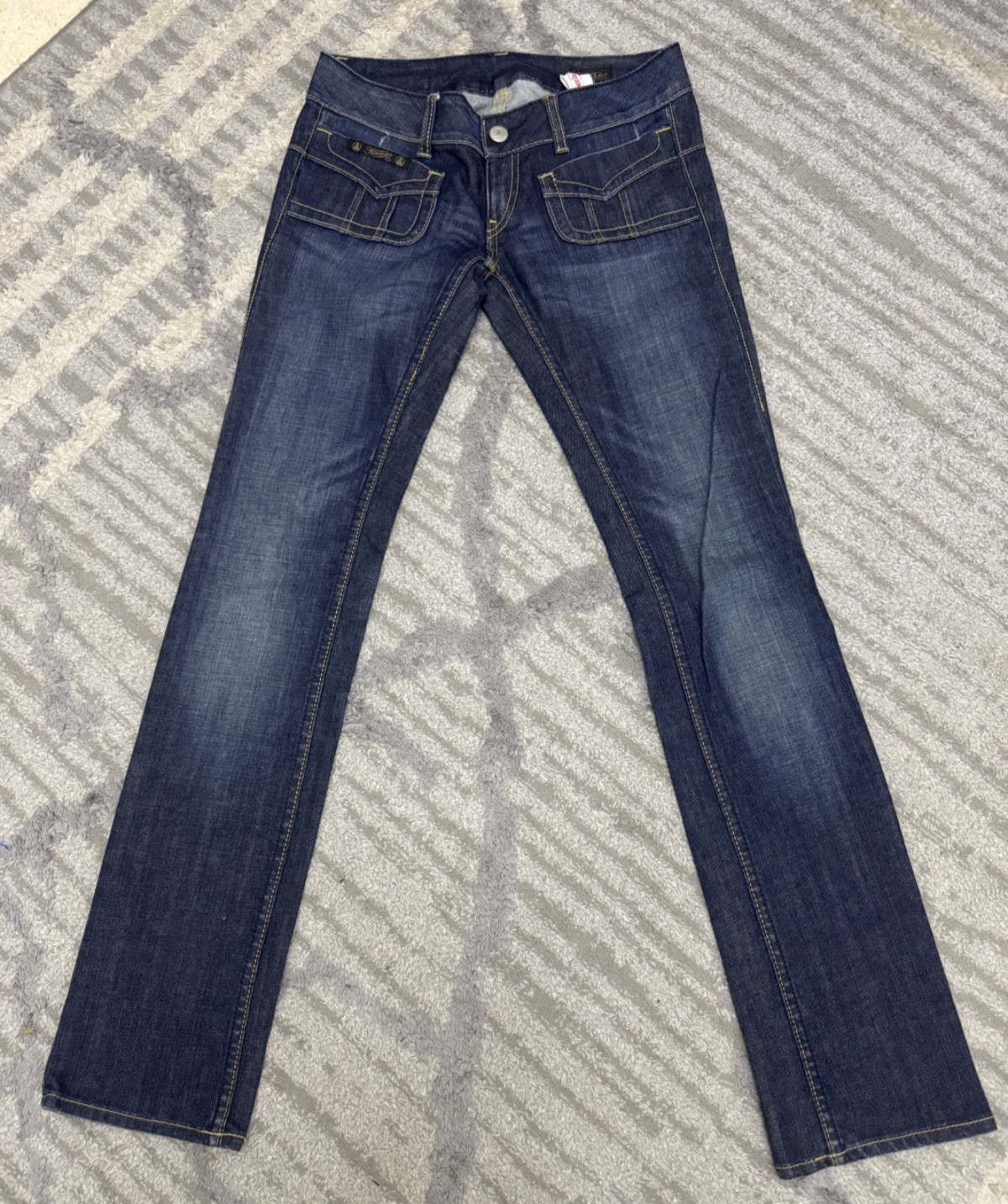 Vintage Herrlicher Lou Jeans Womens 28×34 Low Rise Utility Cargo Blue Y2K Tall