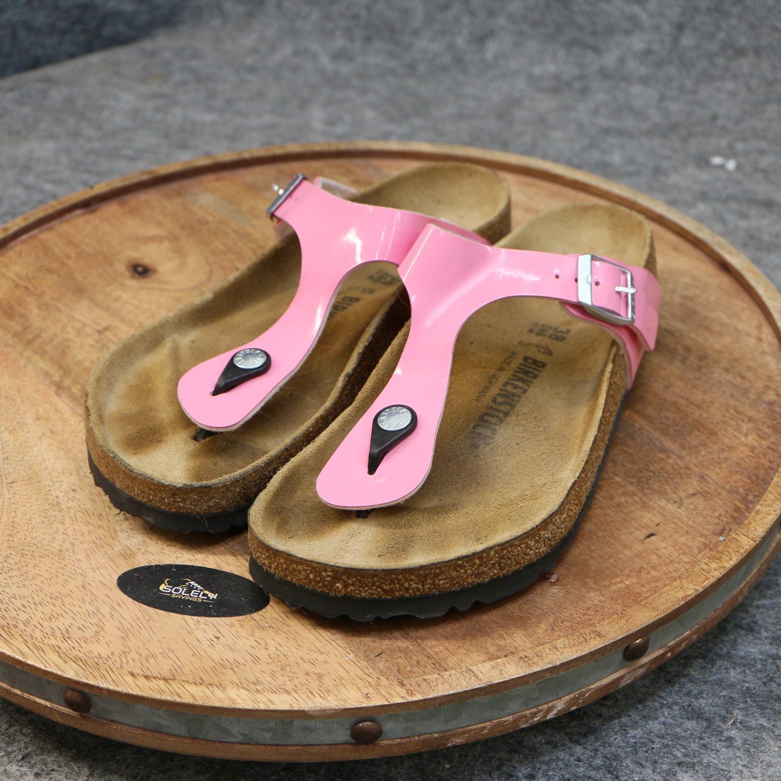 Birkenstock Gizeh Pink Patent Birko Flor Thong Sandals Womens Size 38 US 7 Reg.