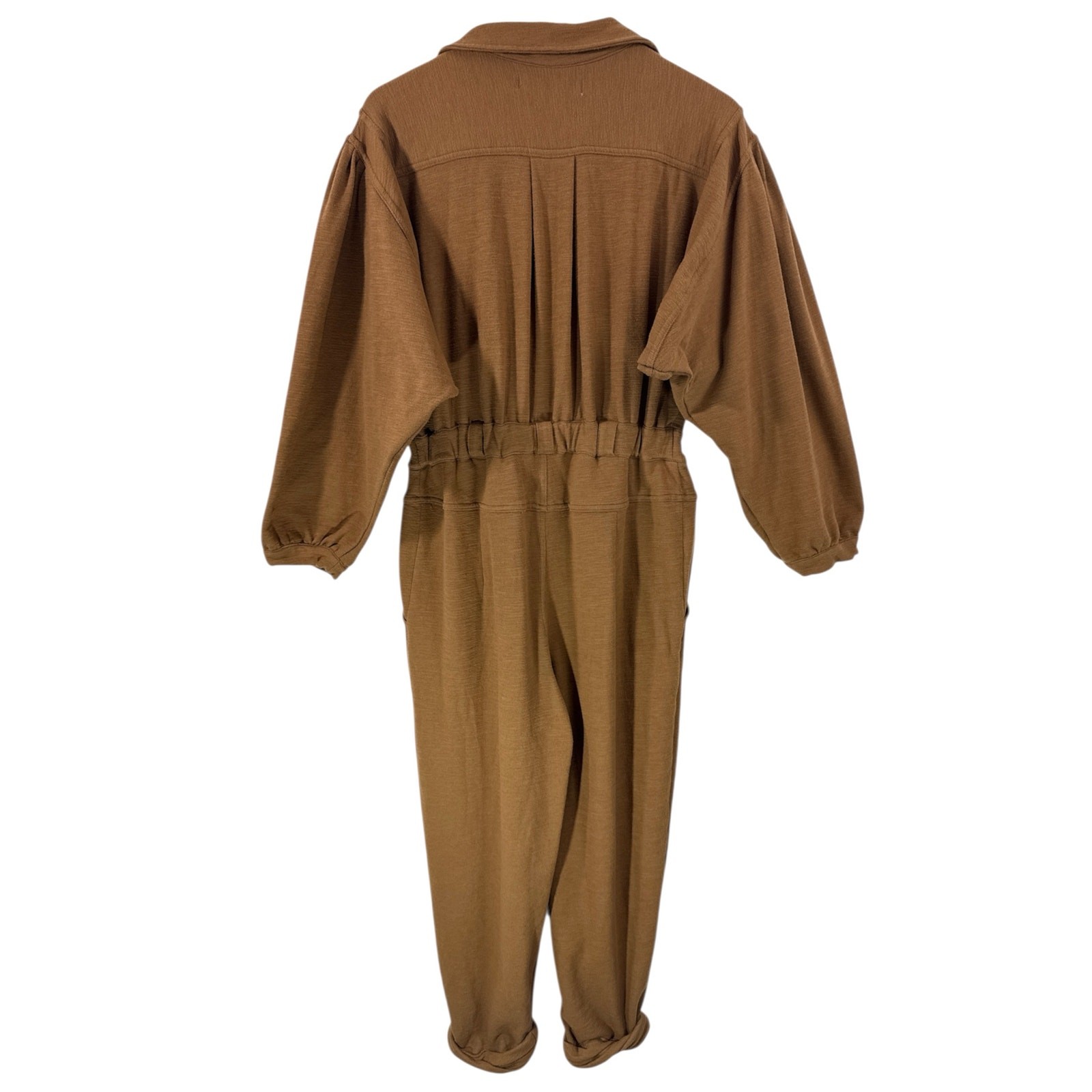 Free People Beach Calico Utility Jumpsuit Brown Boho Pockets Cropped Women’s M