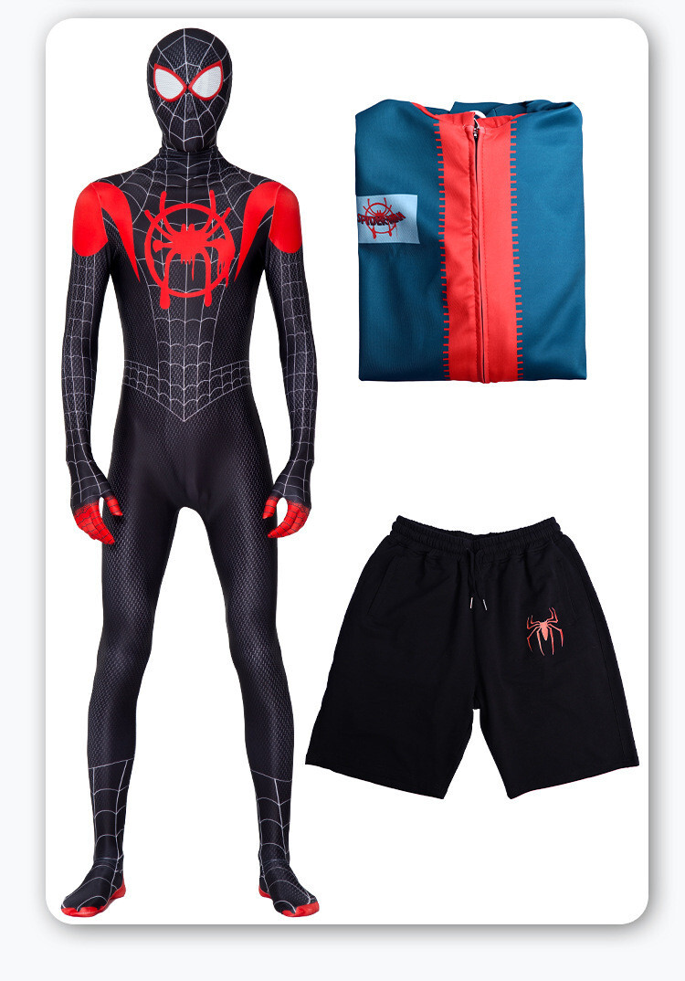 Into the SpiderVerse Miles Morales Spiderman Costume Cosplay Hoodie Shorts
