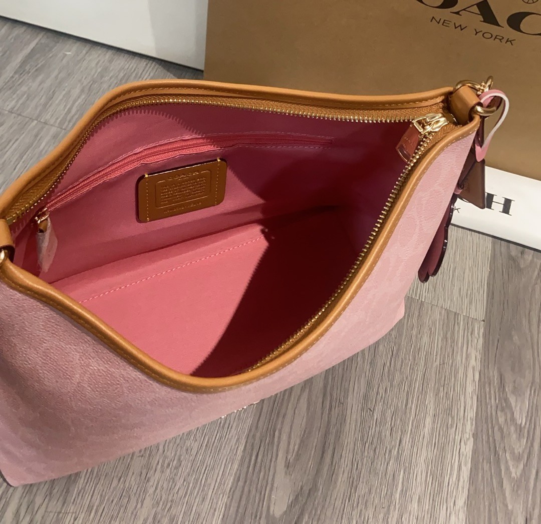 COACH CEL12 Laurel Shoulder Bag In Signature Canvas With Charms Powder Pink