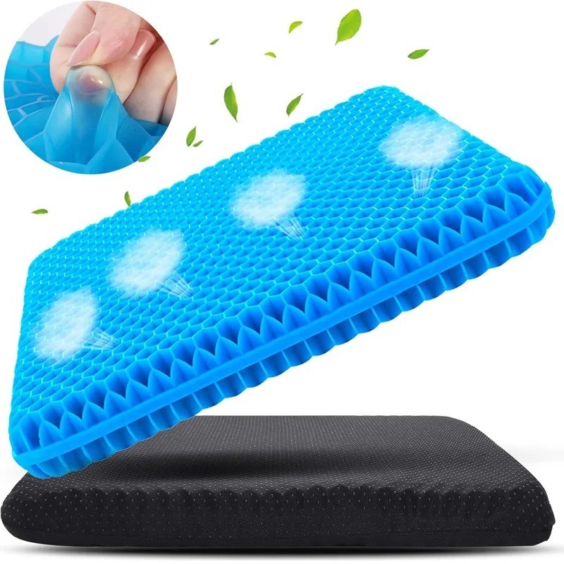 Gel Seat Cushion for Long Sitting, Ergonomic Cooling Pad, Non-Slip Cover- XLarge