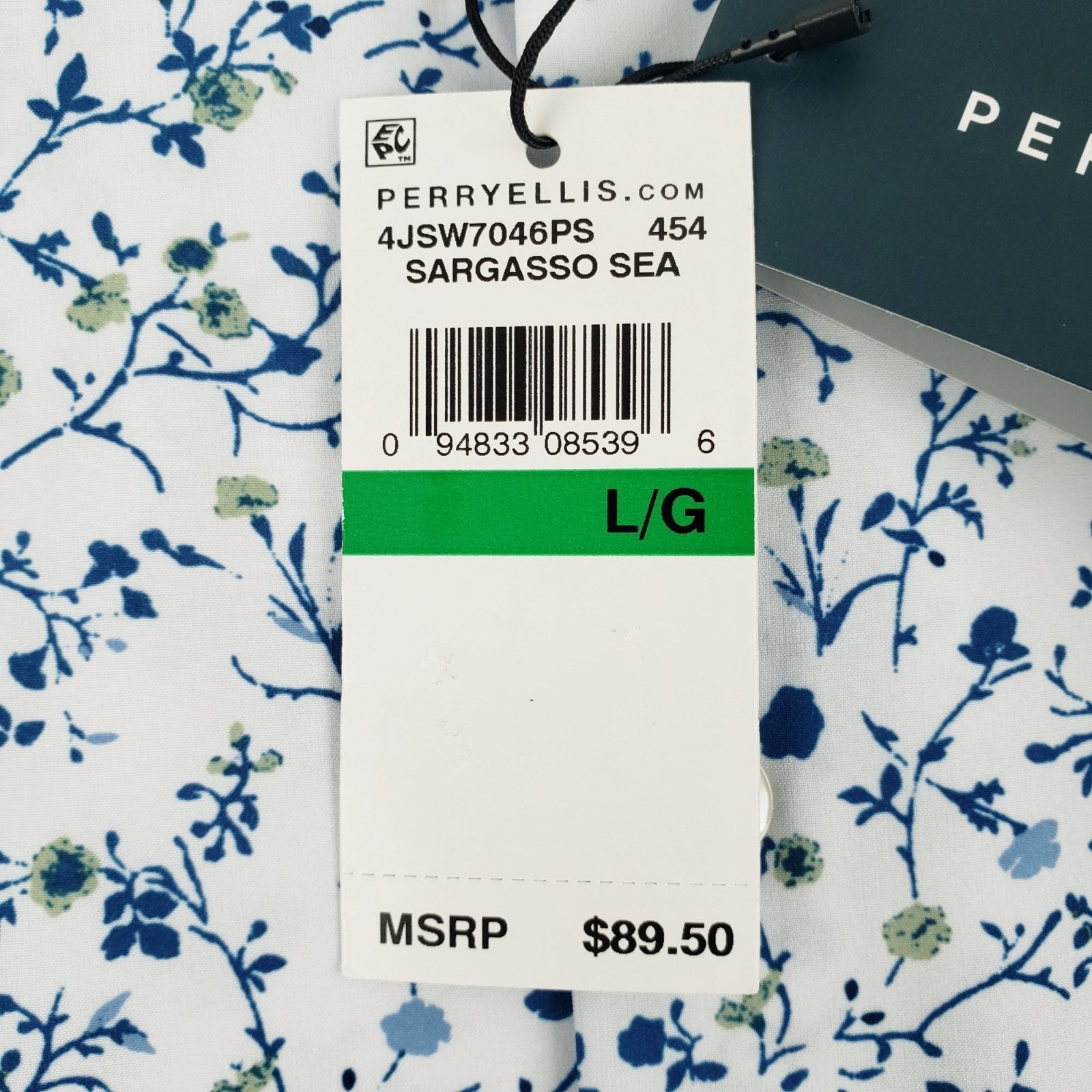 NEW Perry Ellis Shirt Men Large Long Sleeve Floral Slim Fit Stretch MSRP $89.50
