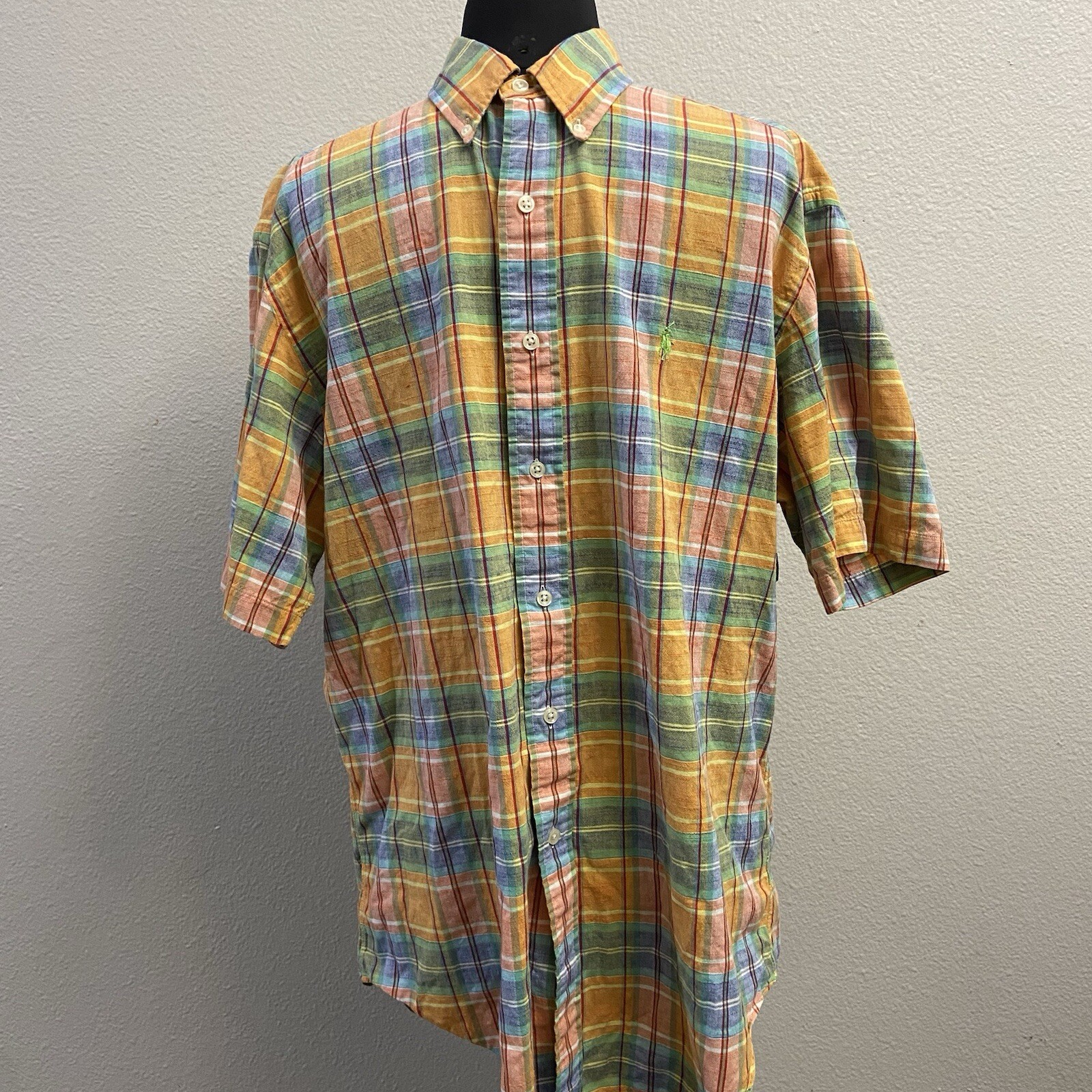 Ralph Lauren Classic Fit Oxford Button Down Shirt Men Medium Madras Plaid SS