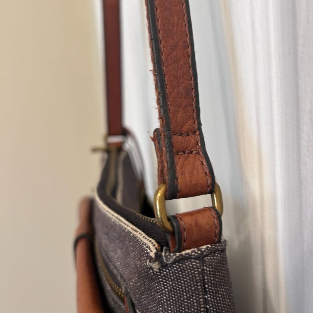 Fossil Kinley Striped Canvas and Leather Crossbody Bag