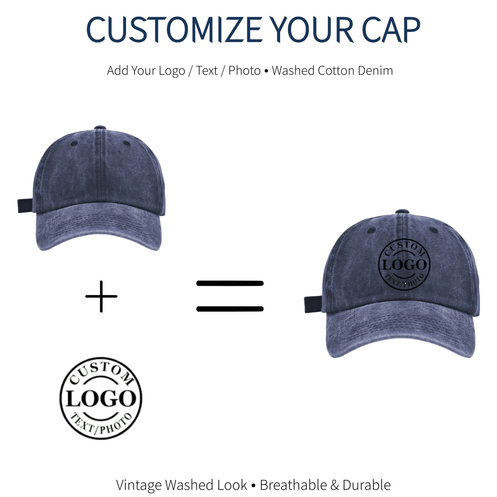 Custom Washed Cotton Denim Dad Hat – Your Logo/Text/Photo Here