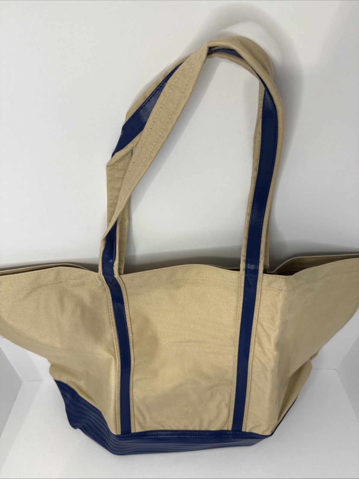 Beige Blue Canvas Tote Bag Shoulder Bag Casual Travel Accessory