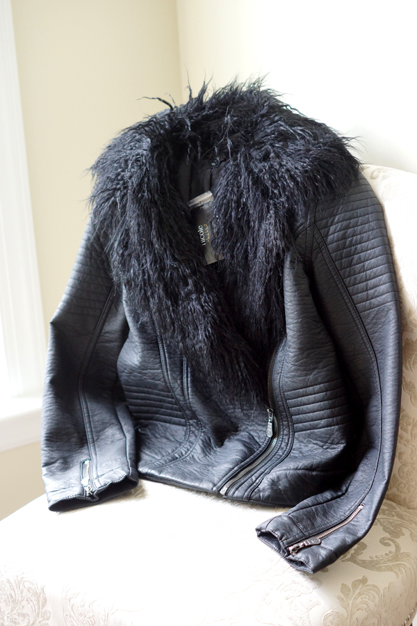 Nicole Miller Faux Leather Biker Jacket, Removable Faux Fur, MSRP $120, NWT, XS
