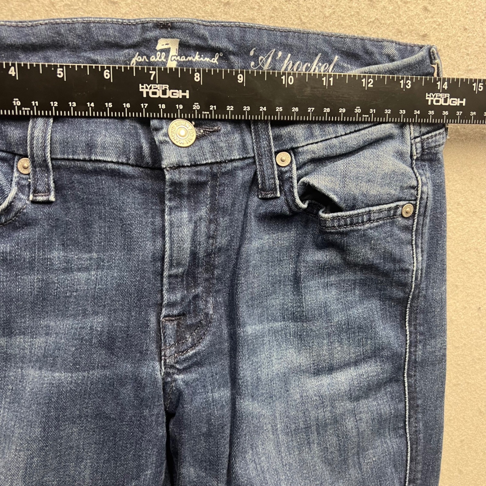 7 For All Mankind A Pocket Flare Jeans Blue Denim Wash Womens Size 27 1341