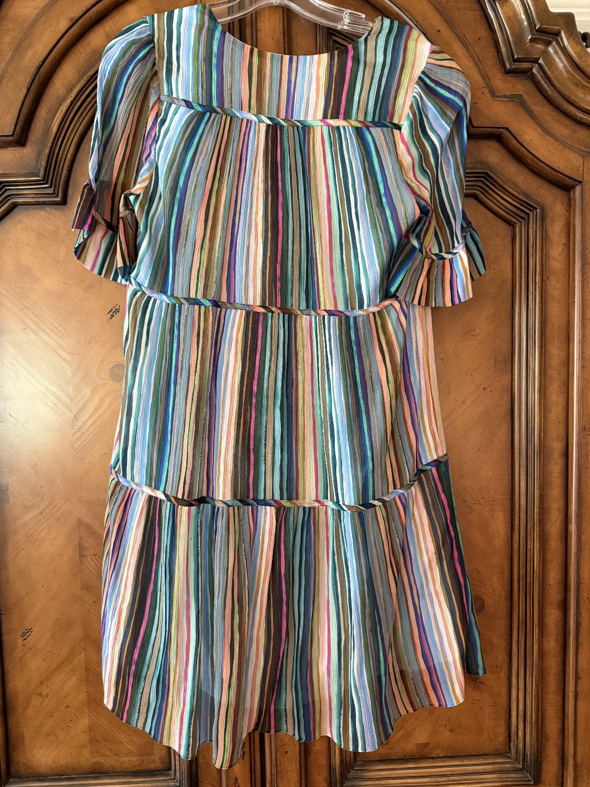 Marie Oliver Vanessa Striped Tiered Dress Flutter Sleeve Colorful Size S