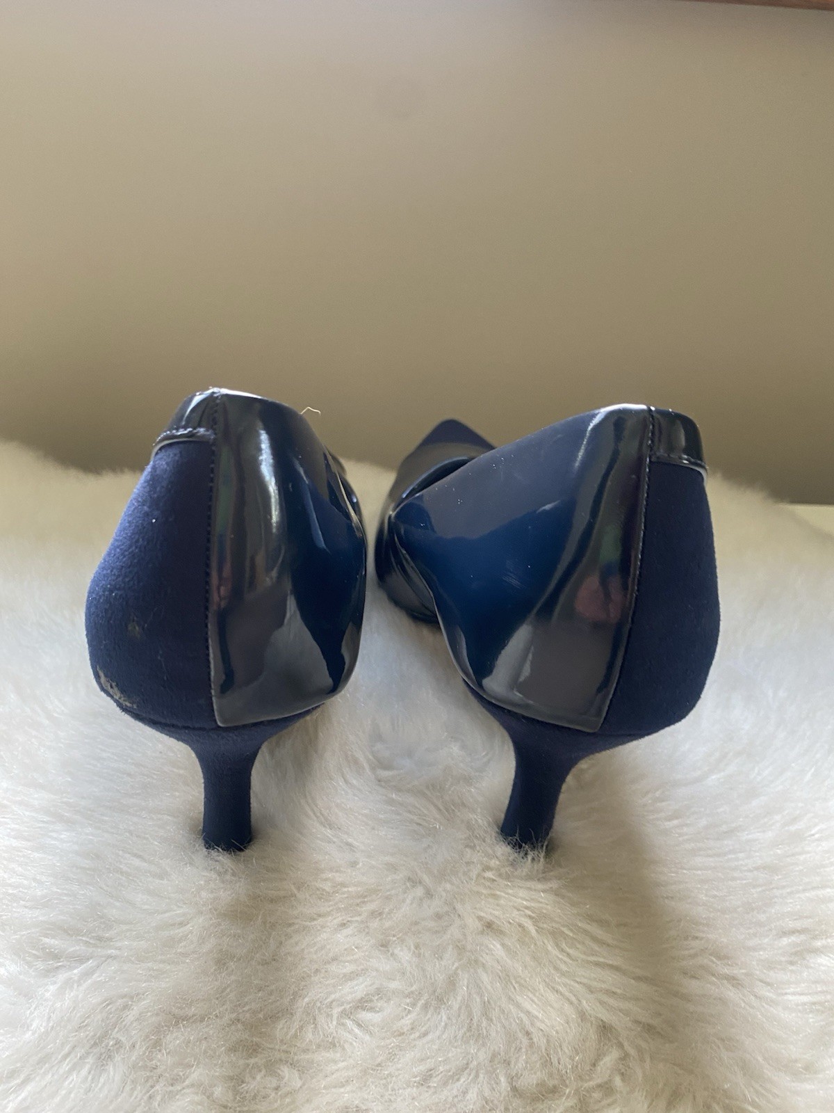 comfort plus by Predictions Heels 10 W Navy Pointed-Toe Patent & Suede Pumps