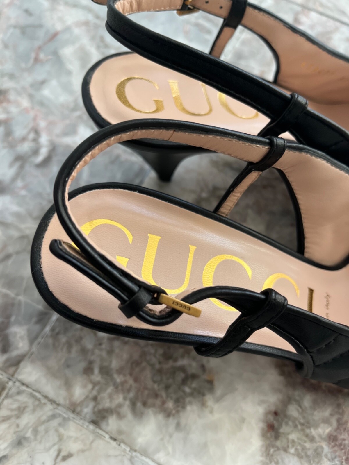NIB GUCCI Matelasse Leather Kitten heeled Slingback 7.5