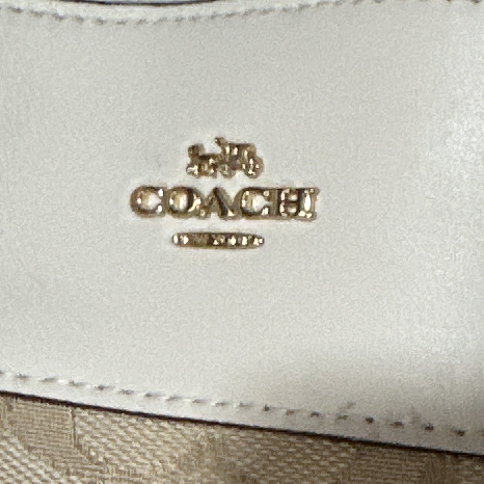 Coach Signature Logo Ivory/Beige Shoulder Bag Gold Hardware Zip w/ Bag Charm