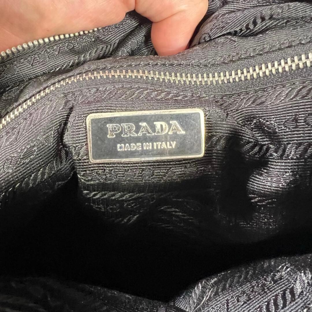 PRADA Black Nylon Leather Triangle Logo Tote Bag Handbag Unisex Silver Hardware