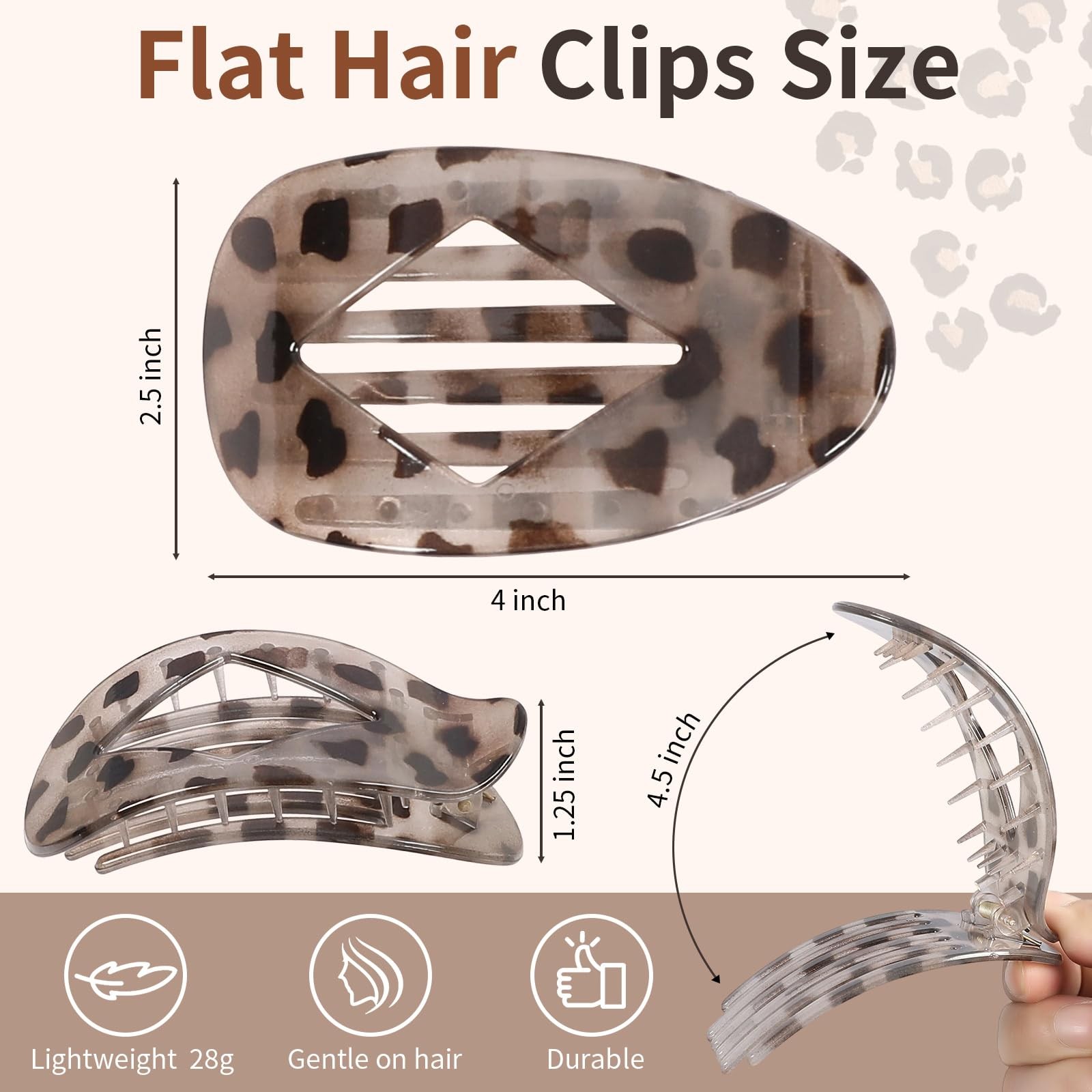 10 PCS Flat Hair Clips for Women – Large Matte 10 Count (Pack of 1), Leopard