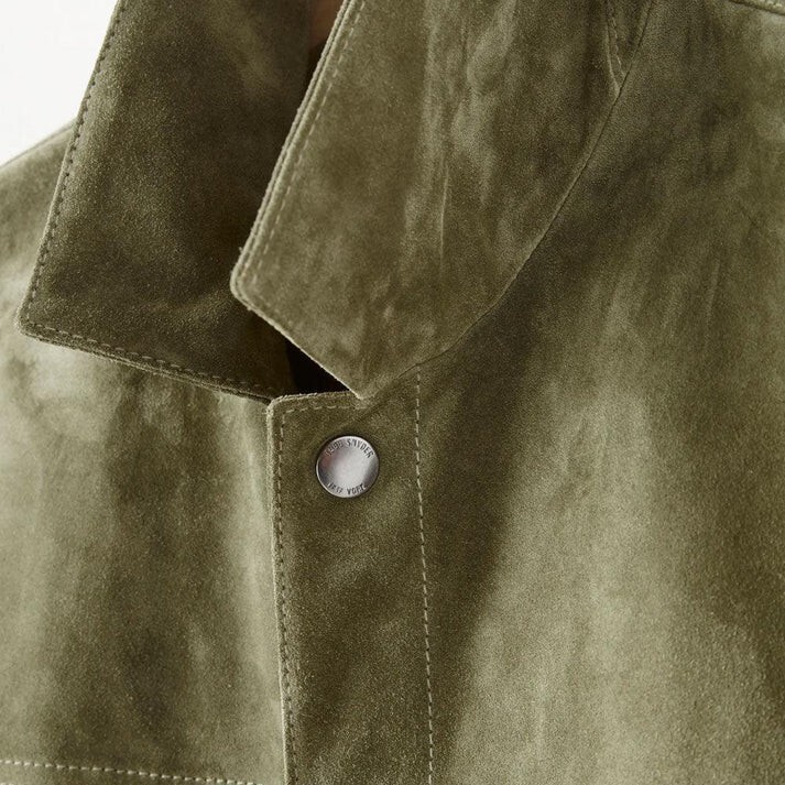 Mens Green Suede Shirt Leather Trucker Jacket Custom Made Size S M L XL 2XL 3XL