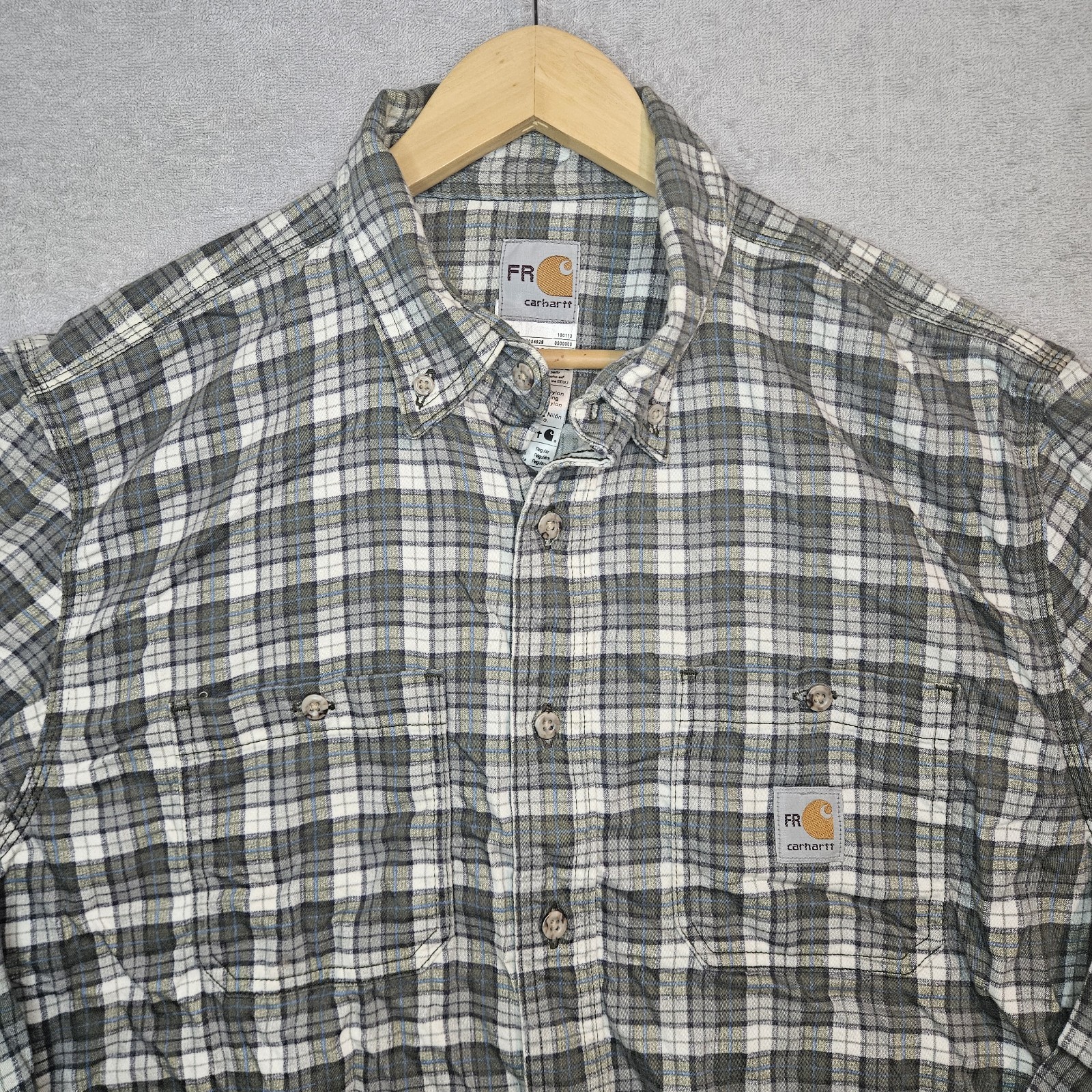 Carhartt FR Flame Resistant Shirt Mens Large Plaid Flannel Button Front Workwear