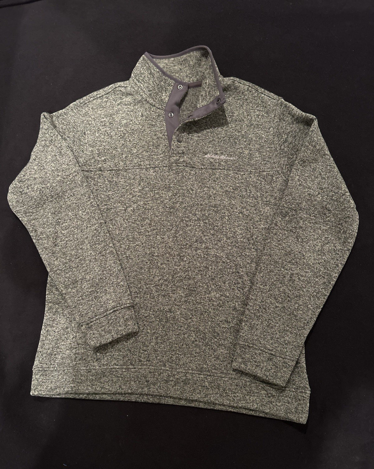 Eddie Bauer Men’s L Gray Mock Neck Knit Pullover 1/4 Zip Sweater Polyester