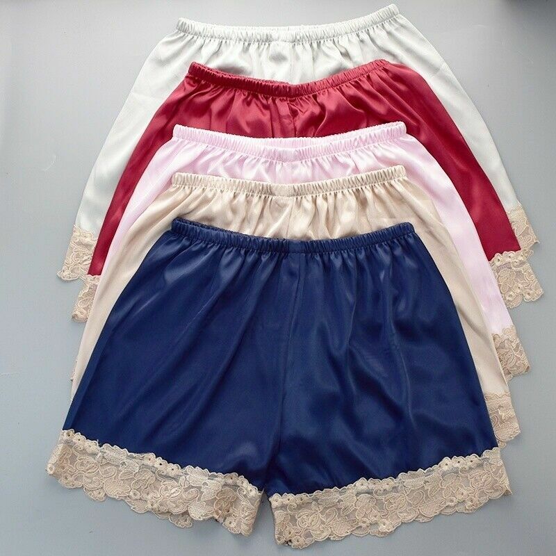 Lady Satin Lace Underwear Underpants Loose Faux Silk Nightwear Sleepwears Casual
