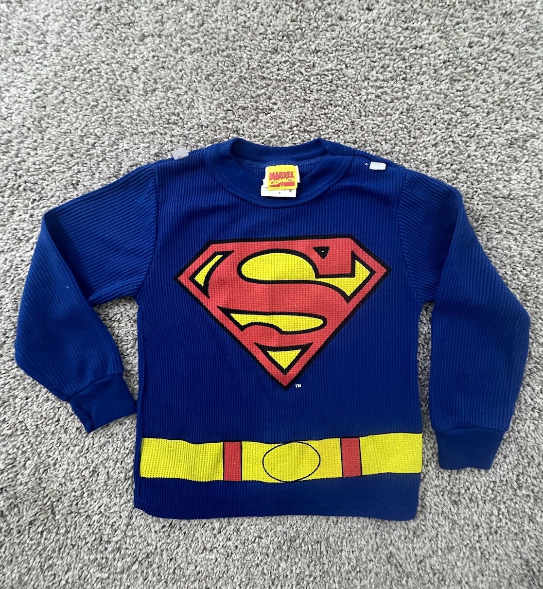 Vintage 1997 Superman T-Shirt Blue Red Superhero DC Kids Size 6