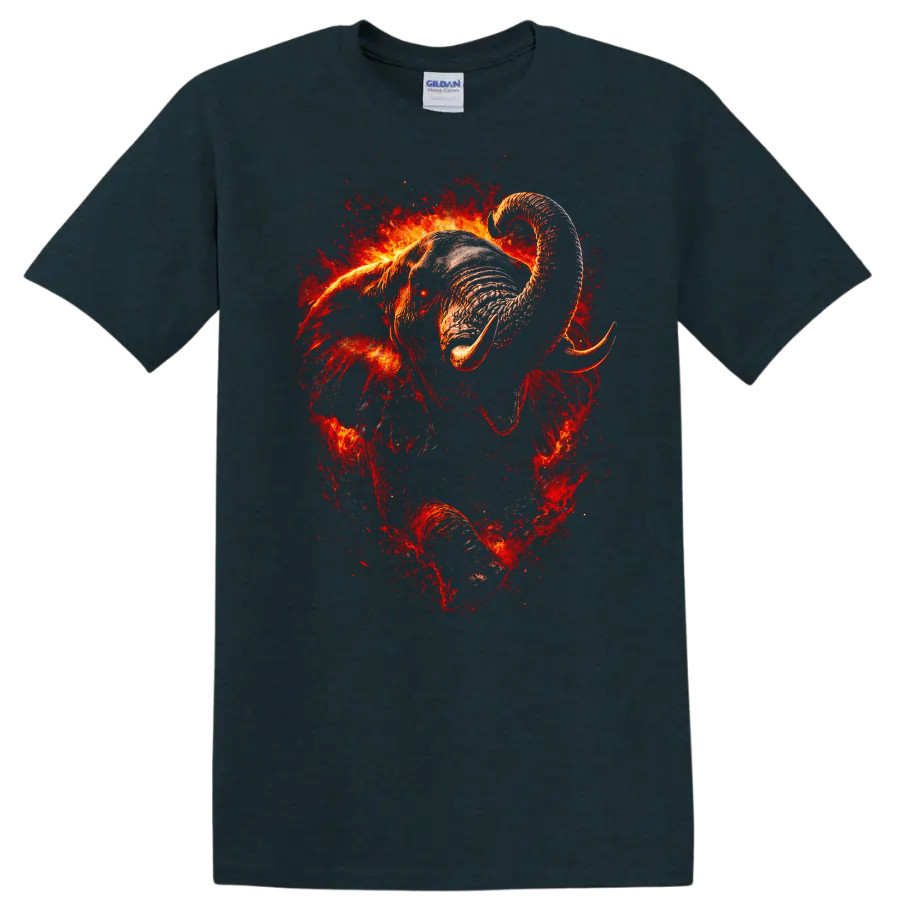 Elephant Fire Colorful Graphic T Shirt Unique Animal Design Tee
