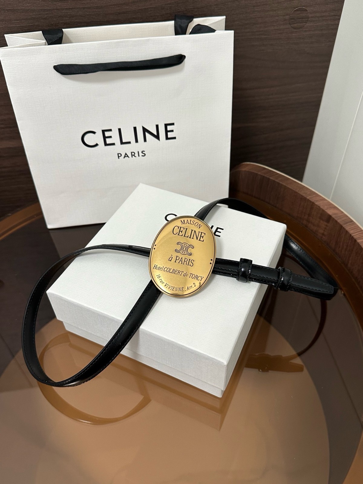 Women Celine Black Leather 13mm/0.51in Belt Size L: 90/36