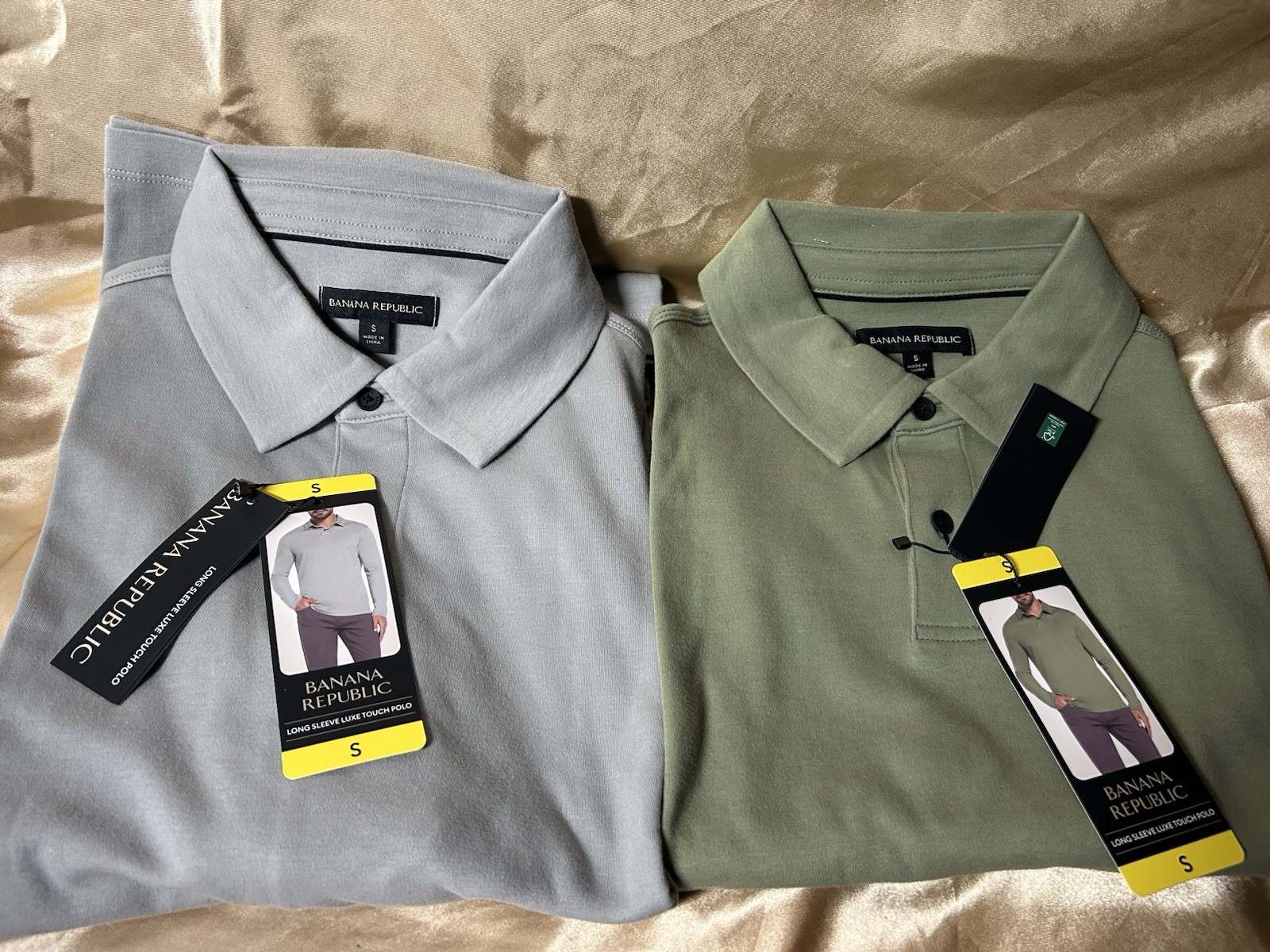 Lot of 2 Genuine size SMALL Banana Republic LONG-SLEEVE Luxe Cotton Polo Shirts