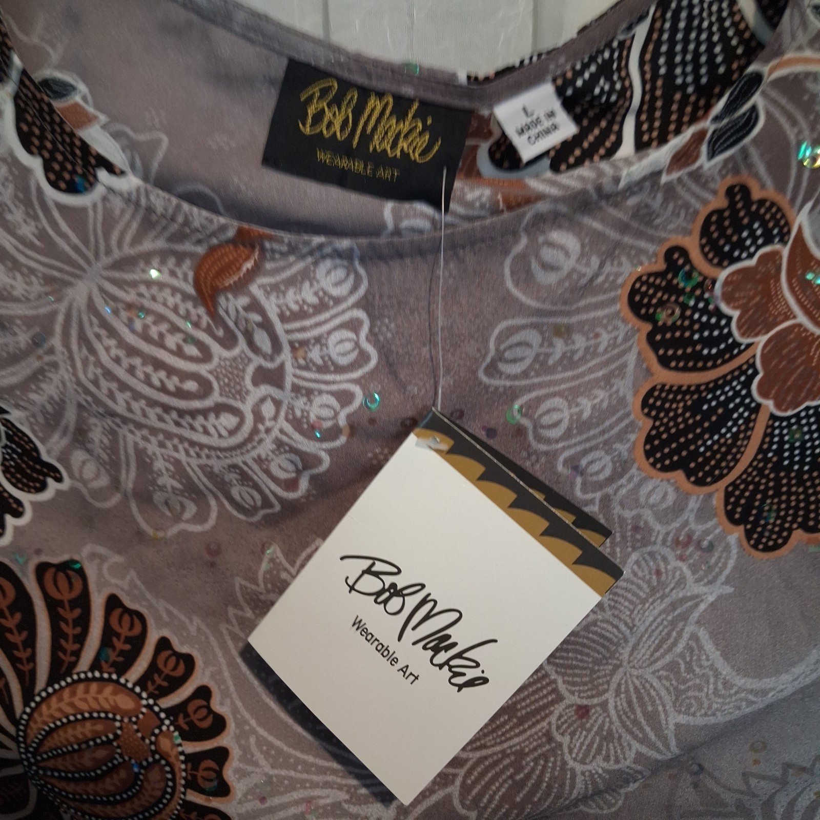 Bob Mackie Wearable Art Batwing Poncho Tunic Floral Sequined Art To Wear NWT Lg