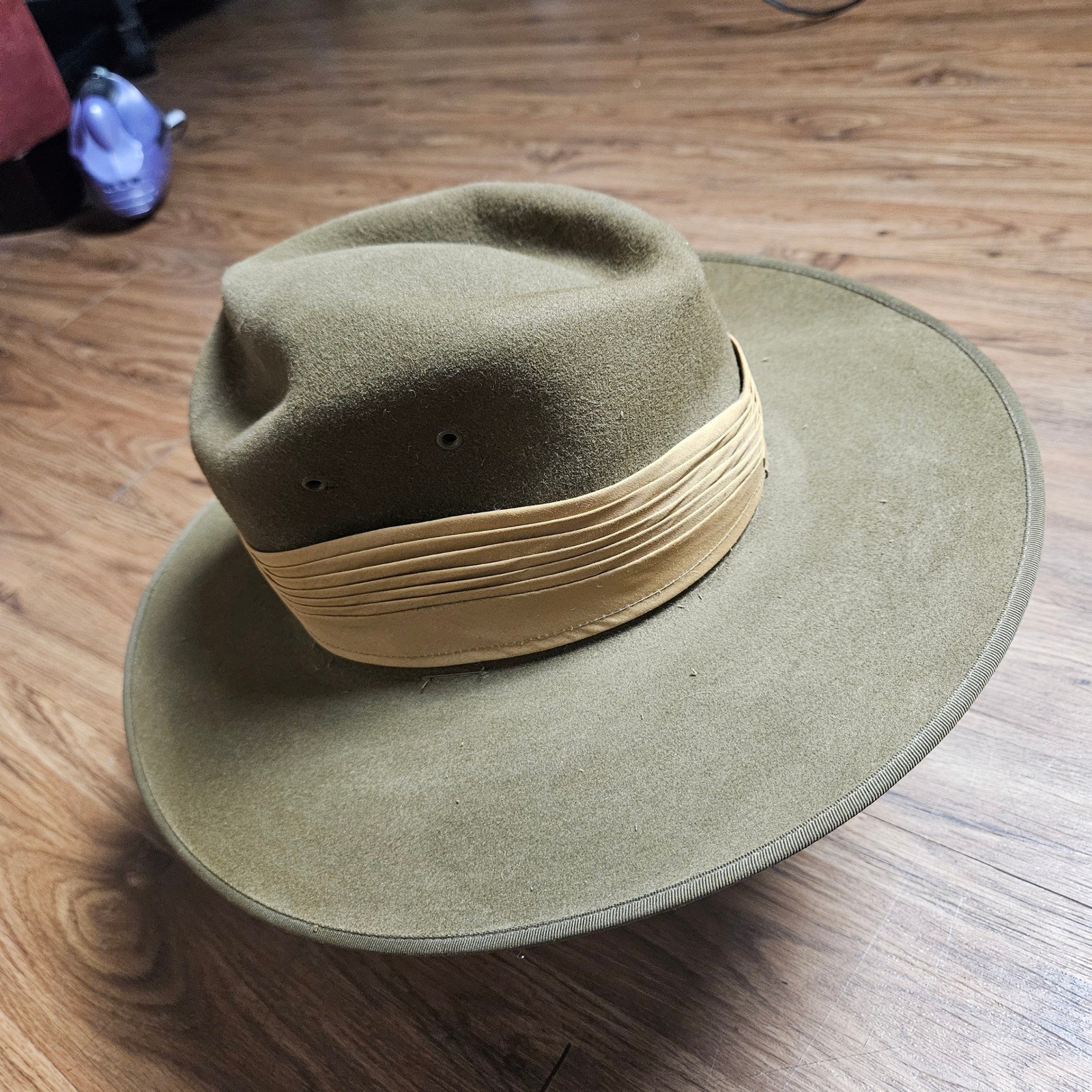 Akubra Australian Army Slouch Hat Military Pure Fur Felt 6 5/8 Puggaree Band