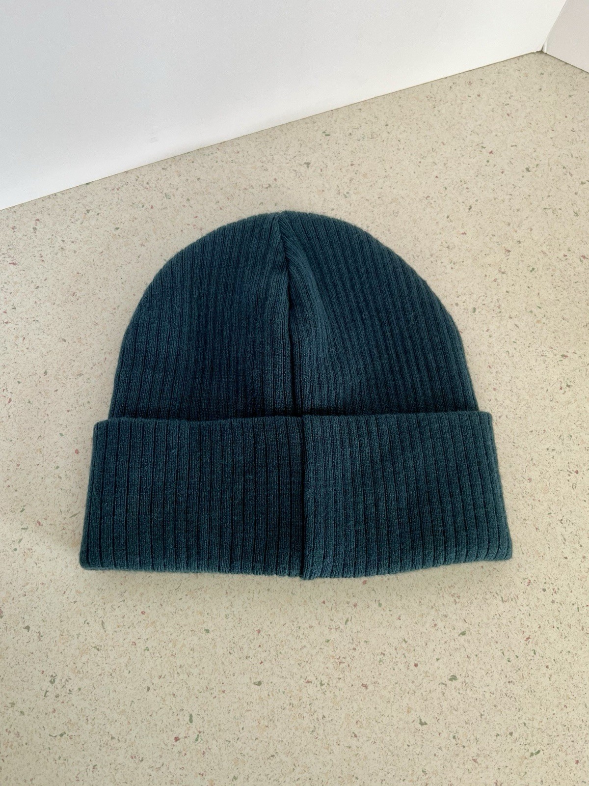 Time & Tru Ribbed Beanie Hat Dark Teal Stretch Knit
