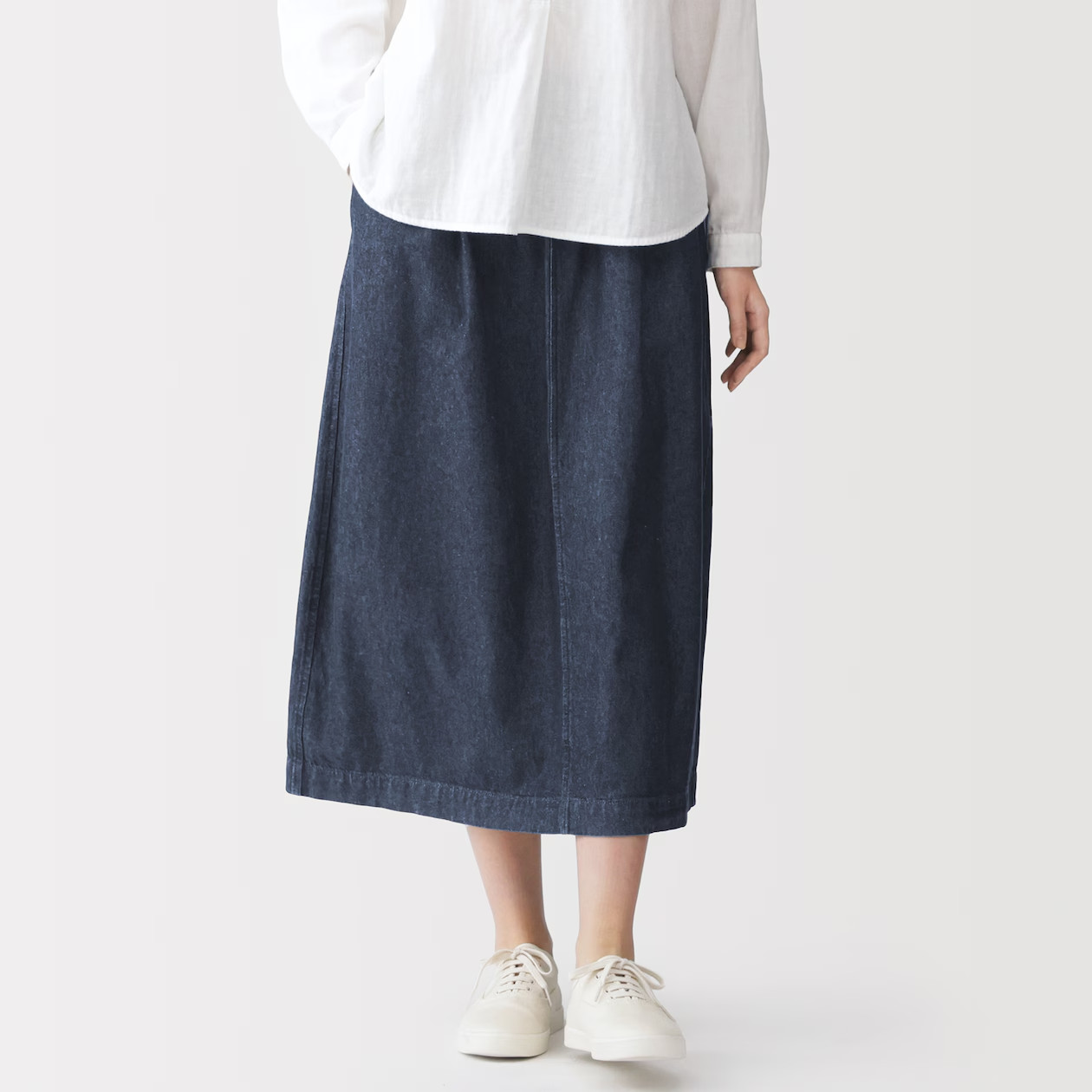 MUJI Washed Denim Easy Skirt XS S M L XL XXL Dark Navy Cotton Women NWT