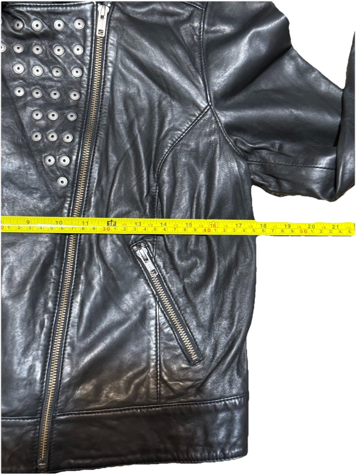 Trouvé black leather jacket women’s studded moto biker jacket size large