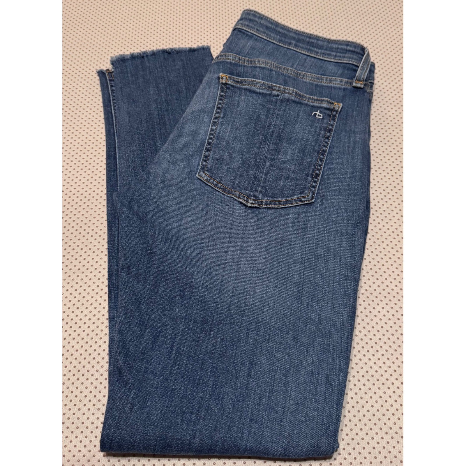 Rag & Bone Cate Stretchy Mid-Rise Skinny Jeans Blue Raw Hem Women’s Size 29